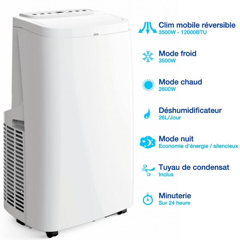 Airton climatiseur mobile réversible 3500W 12000 BTU Froid / Chaud — free download