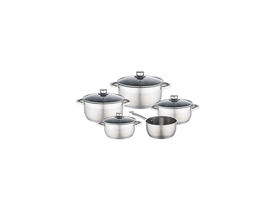 BAUMALU 341979 Batteria Da Cucina In Acciaio Inox Con Coperchio In Vetro – Adatta A Induzione, Lavabile In Lavastoviglie