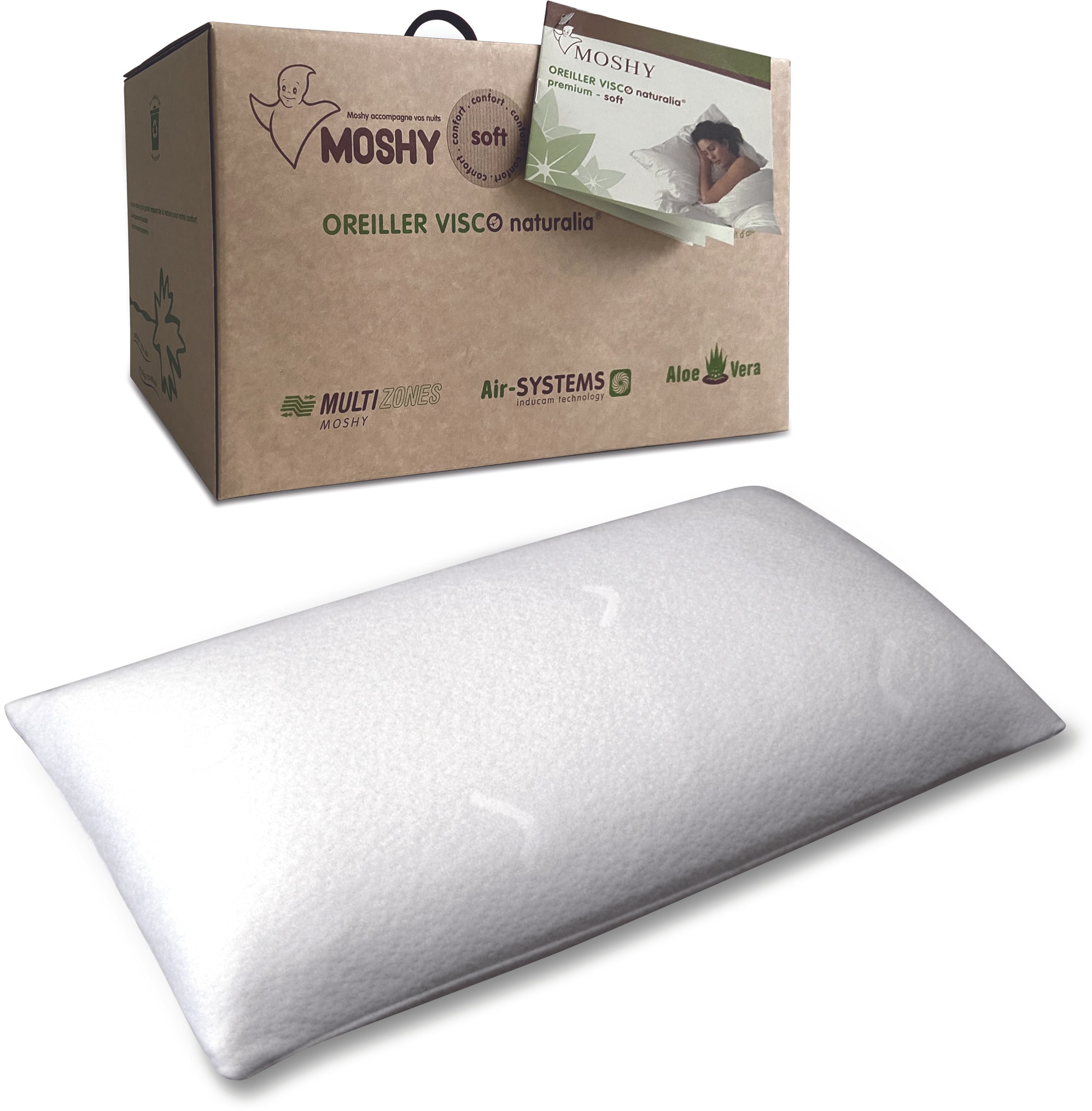 Oreiller En Mousse Viscoélastique Moshy 70 Cm - Respirant Et Confortable Avec Housse Lavable