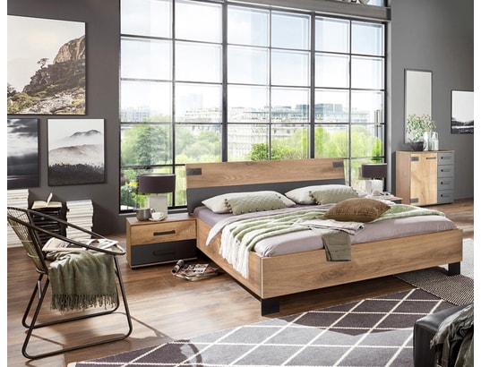 Chambre à Coucher Complète Alex Clark – Lot De 3 : Commode à Tiroirs + Table De Nuit