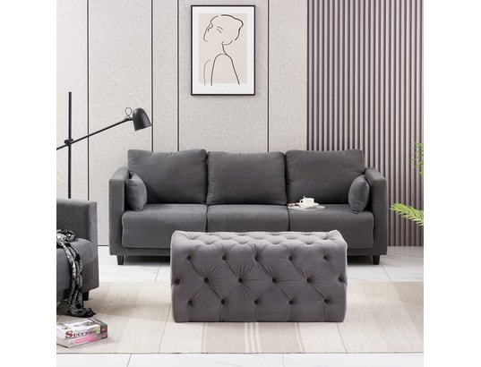 AKORD | Pouf en Velours Elza | Tabouret de Pied | Rangement pour Petits Objets