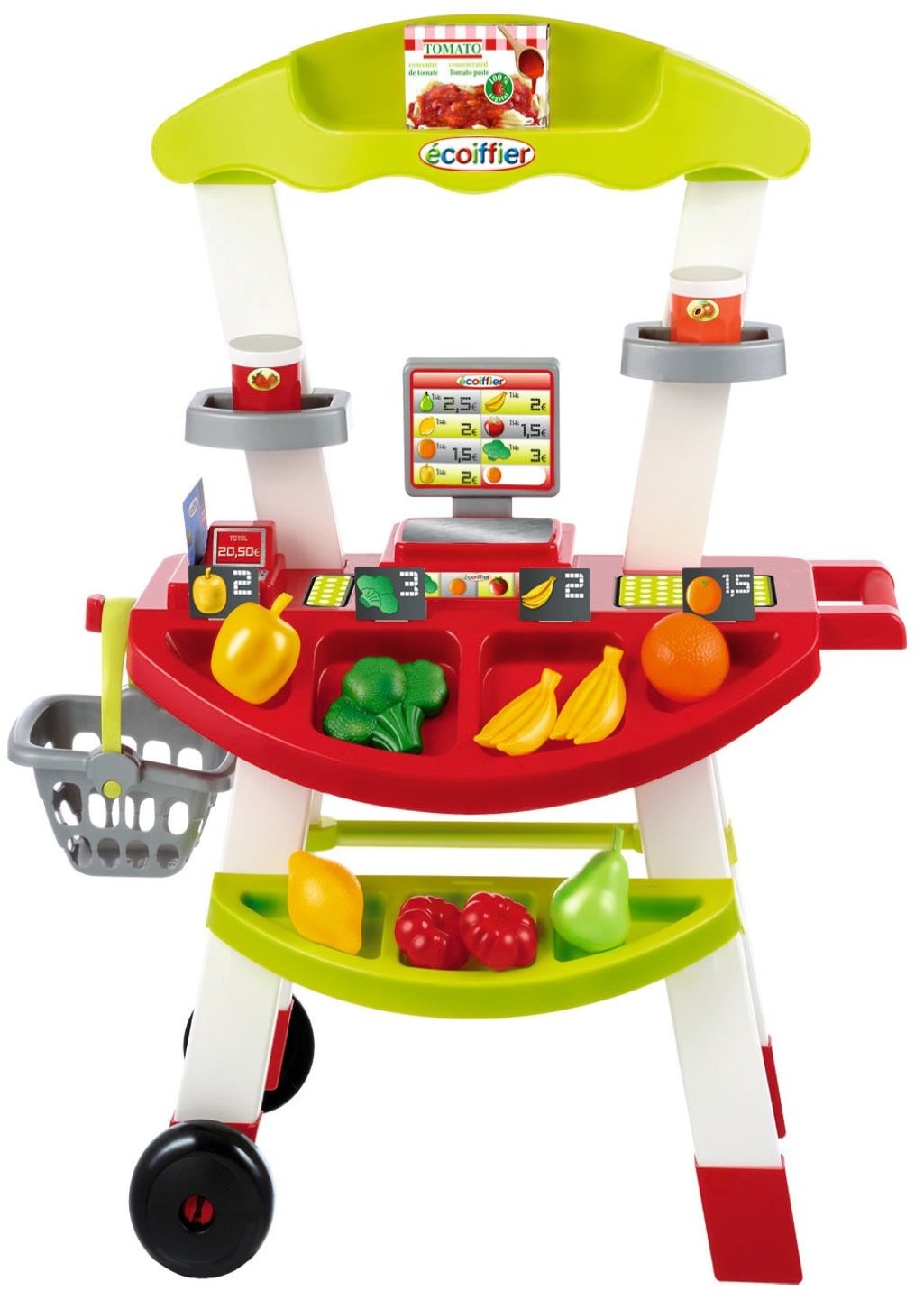 Ecoiffier - Marchande Roulante 100% Chef Avec Balance, Terminal CB, Fruits Et Légumes - Jeu D'imitation Dès 18 Mois - Fabriqué En France