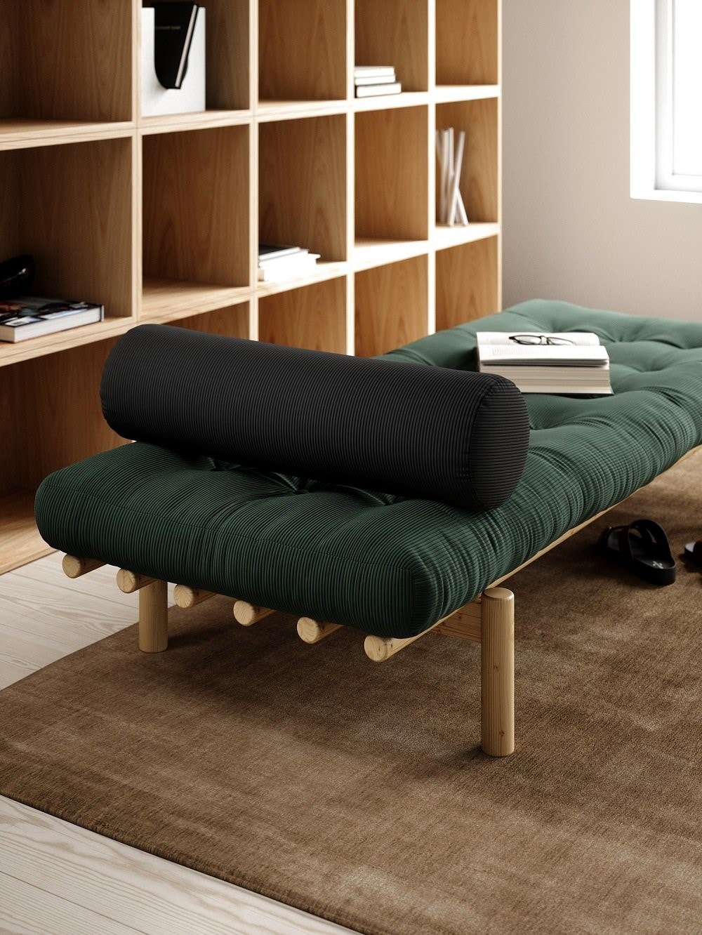 Méridienne futon next en pin massif coloris algue couchage 75 x 200 cm ...