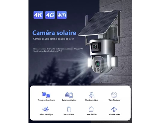 Caméra De Sécurité Solaire 4G LTE Tosuny - 3 Objectifs 2K, 360°, Sans WiFi Nécessaire, Détection Humaine IA