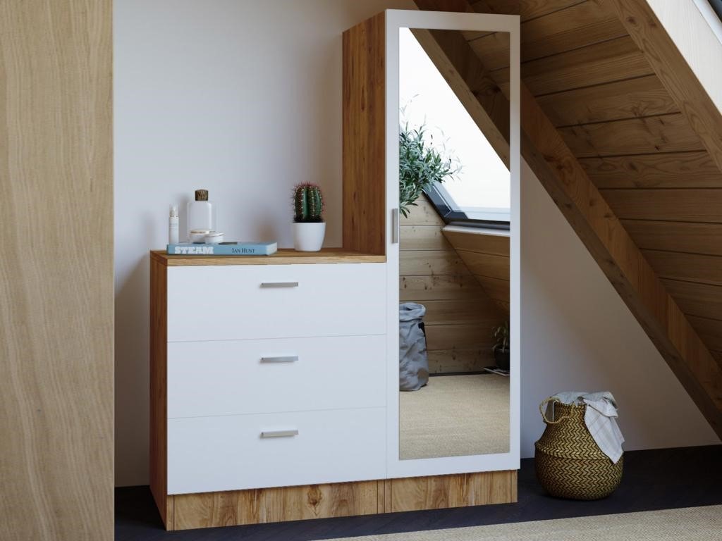 Commode 3 Tiroirs Blanc Brillant - Rangement Vêtements Pour Couloir, Entrée, Chambre