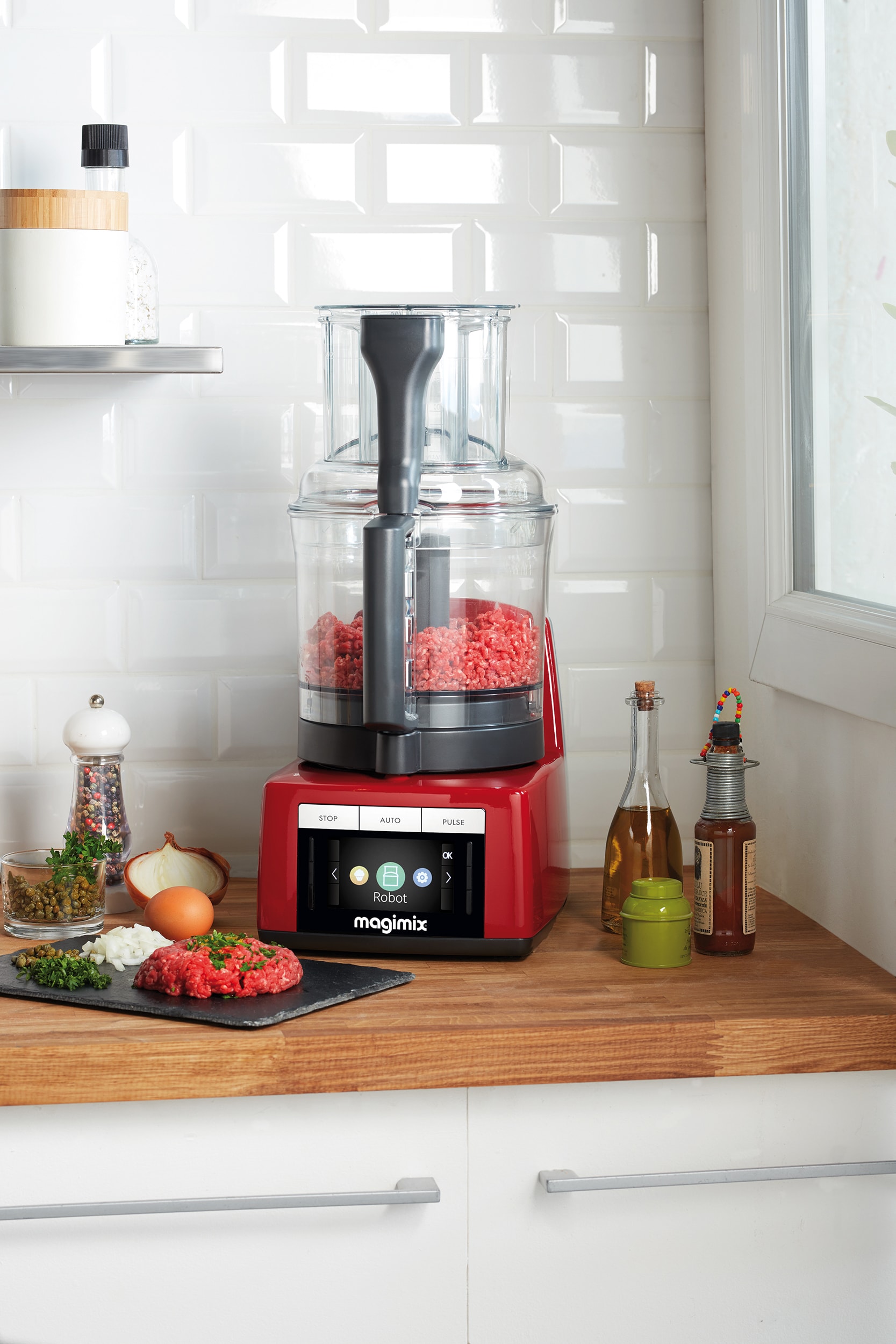 Magimix Le Micro – Mini Robot De Cuisine Rouge - Triturateur Puissant Et Compact Pour Hacher, Mixer Et Émulsionner