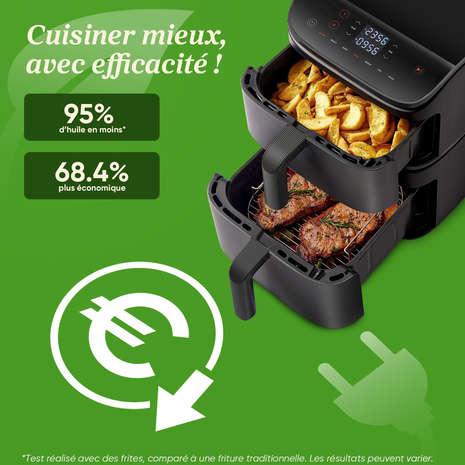 Friteuse à Air Rapid AirFryer 8L - 2400W, Sans Huile, A+++, 3 Ans Garantie